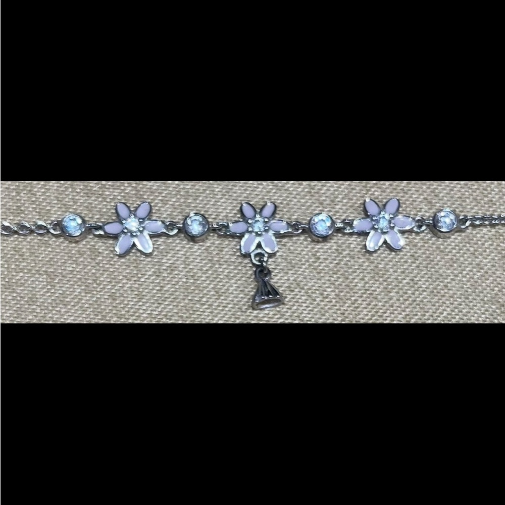 Anklet Silver & Lilac Floral Charms with Sparkling Stones